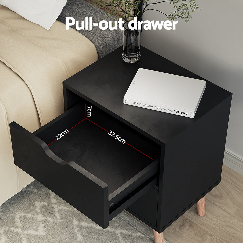 Artiss 2 x Bedside Table 2 Drawers - BODEN Black Awezingly