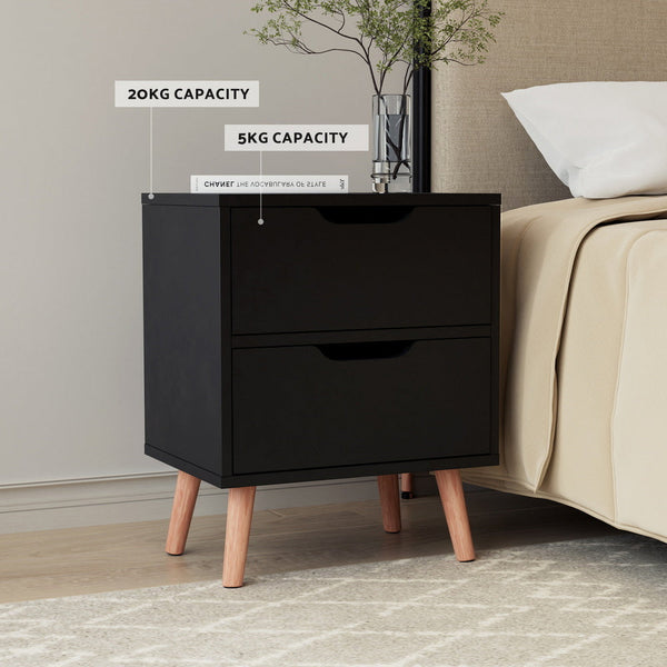 Artiss 2 x Bedside Table 2 Drawers - BODEN Black Awezingly