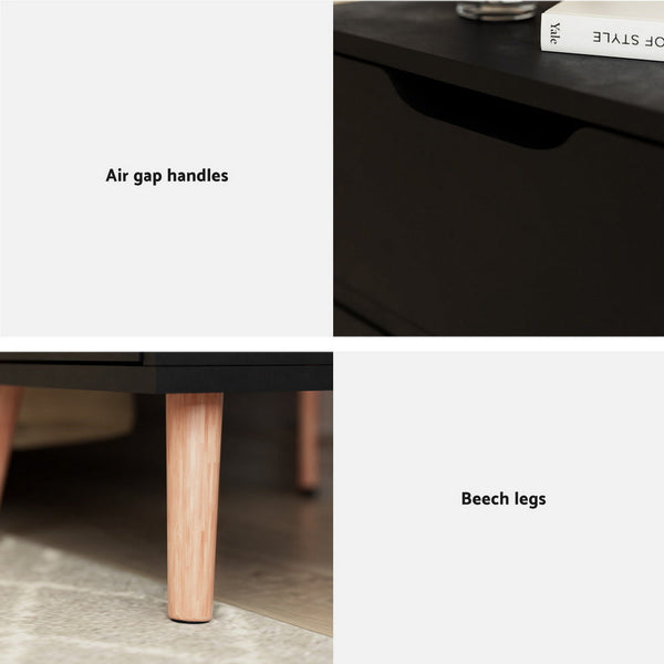 Artiss 2 x Bedside Table 2 Drawers - BODEN Black Awezingly