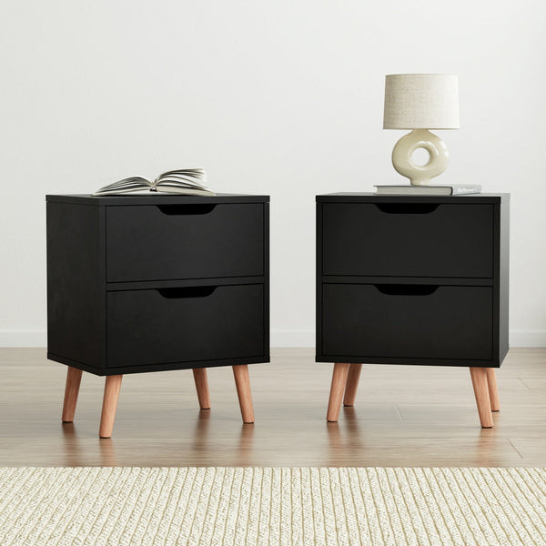 Artiss 2 x Bedside Table 2 Drawers - BODEN Black Awezingly
