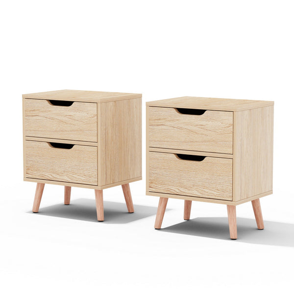 Artiss 2 x Bedside Table 2 Drawers - BODEN Pine Awezingly