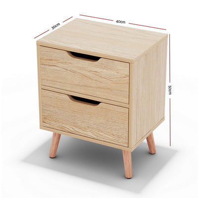 Artiss 2 x Bedside Table 2 Drawers - BODEN Pine