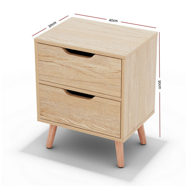 Artiss 2 x Bedside Table 2 Drawers - BODEN Pine Awezingly