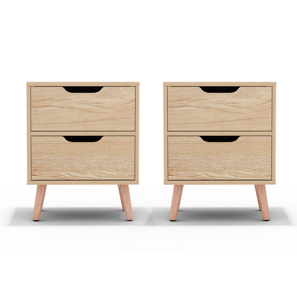 Artiss 2 x Bedside Table 2 Drawers - BODEN Pine Awezingly