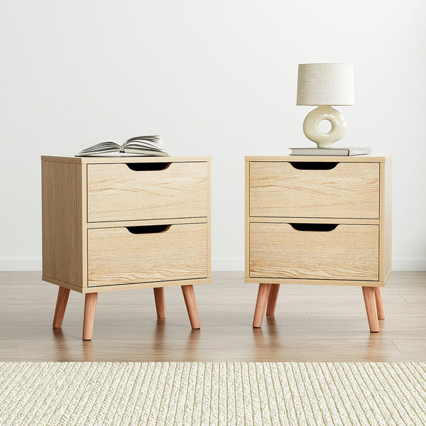 Artiss 2 x Bedside Table 2 Drawers - BODEN Pine Awezingly