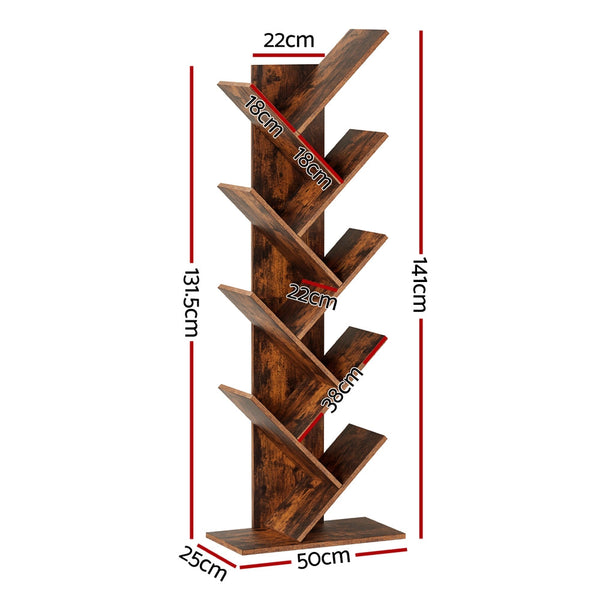 Artiss Tree Bookshelf 9 Tiers Walnut Awezingly