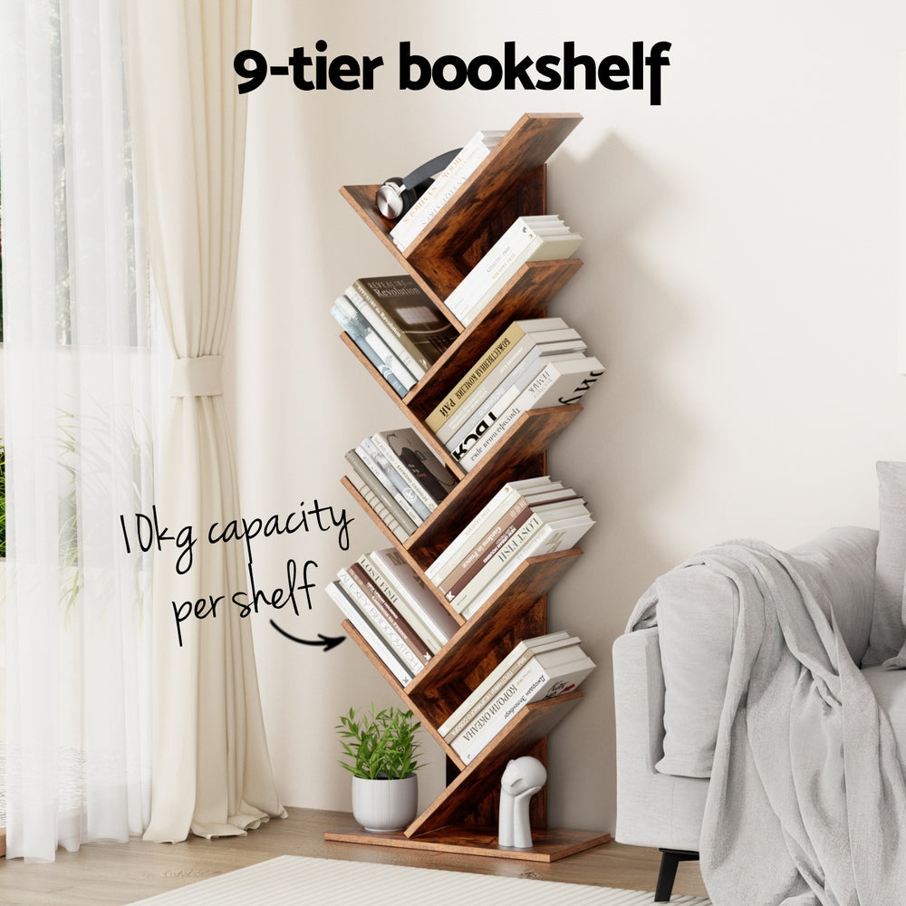 Artiss Tree Bookshelf 9 Tiers Walnut Awezingly