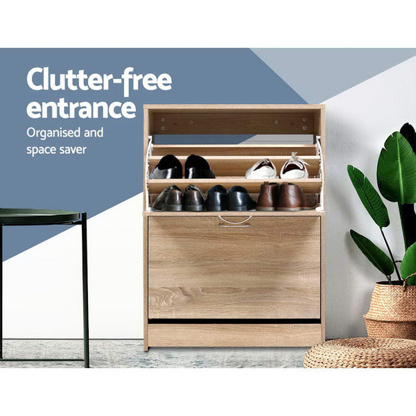 Artiss Shoe Cabinet Shoes Storage Rack 24 Pairs Organiser Shelf Cupboard Oak Artiss