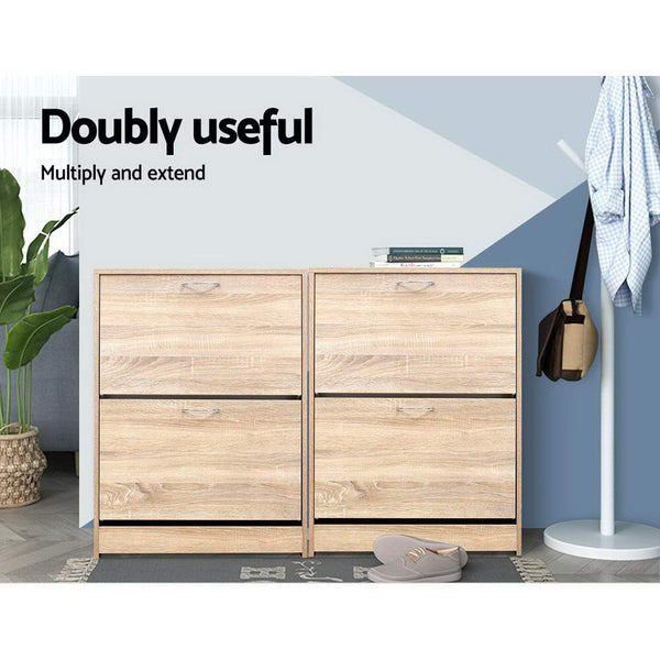 Artiss Shoe Cabinet Shoes Storage Rack 24 Pairs Organiser Shelf Cupboard Oak Artiss