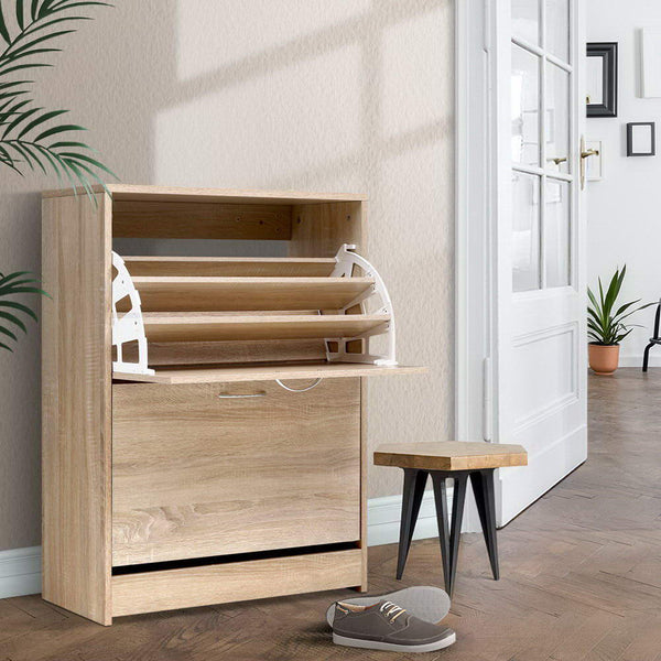 Artiss Shoe Cabinet Shoes Storage Rack 24 Pairs Organiser Shelf Cupboard Oak Artiss