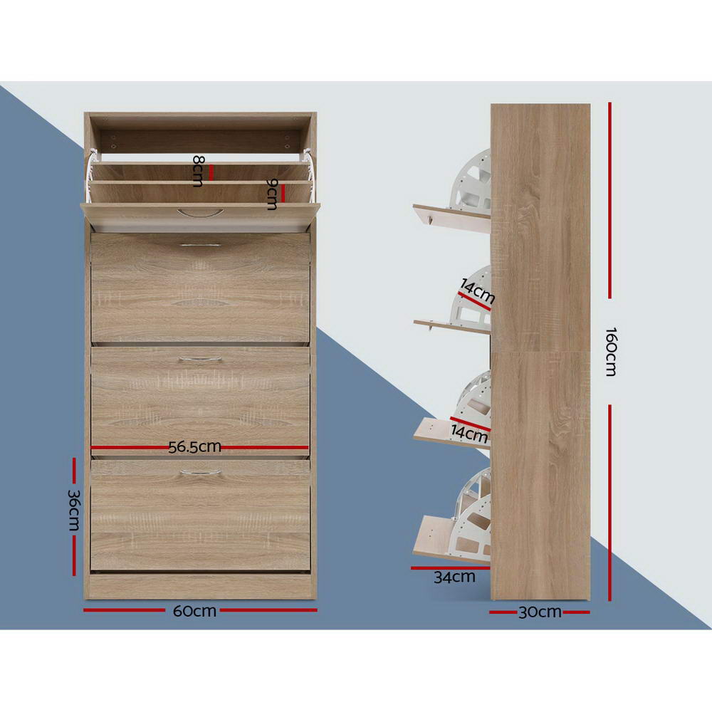 Artiss Shoe Cabinet Shoes Storage Rack Organiser 60 Pairs Wood Shelf Drawer Artiss