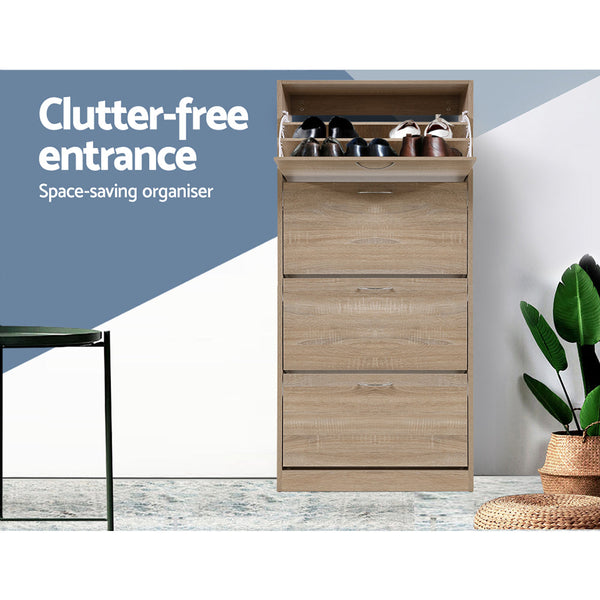 Artiss Shoe Cabinet Shoes Storage Rack Organiser 60 Pairs Wood Shelf Drawer Artiss