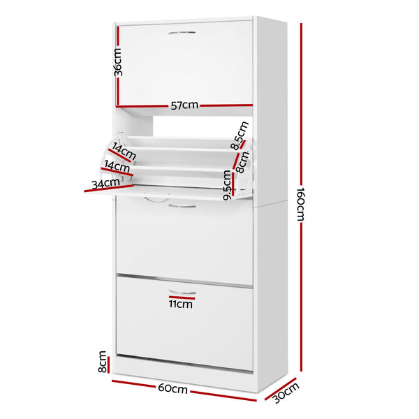 Artiss 2x Shoe Cabinet Storage Organiser 4 Flip Drawer White Awezingly