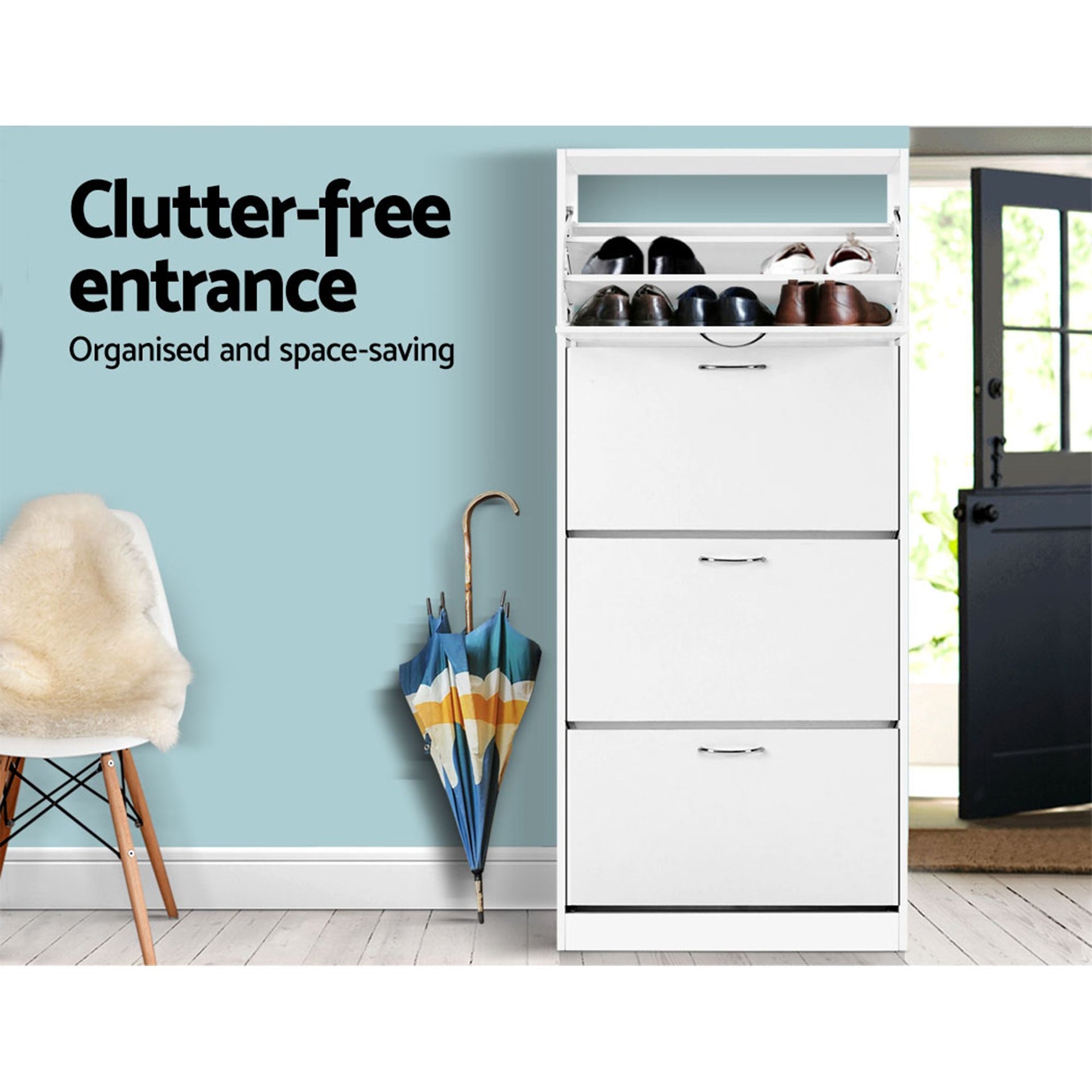 Artiss 2x Shoe Cabinet Storage Organiser 4 Flip Drawer White Awezingly