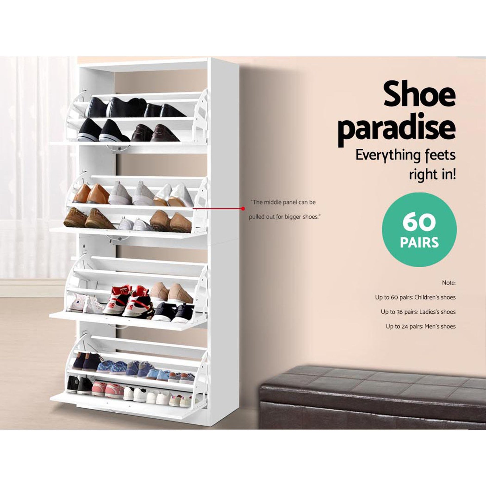 Artiss 2x Shoe Cabinet Storage Organiser 4 Flip Drawer White Awezingly