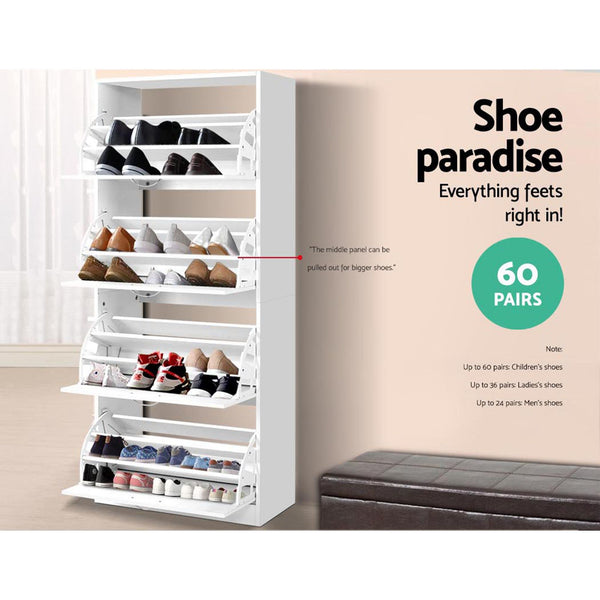 Artiss 2x Shoe Cabinet Storage Organiser 4 Flip Drawer White Awezingly
