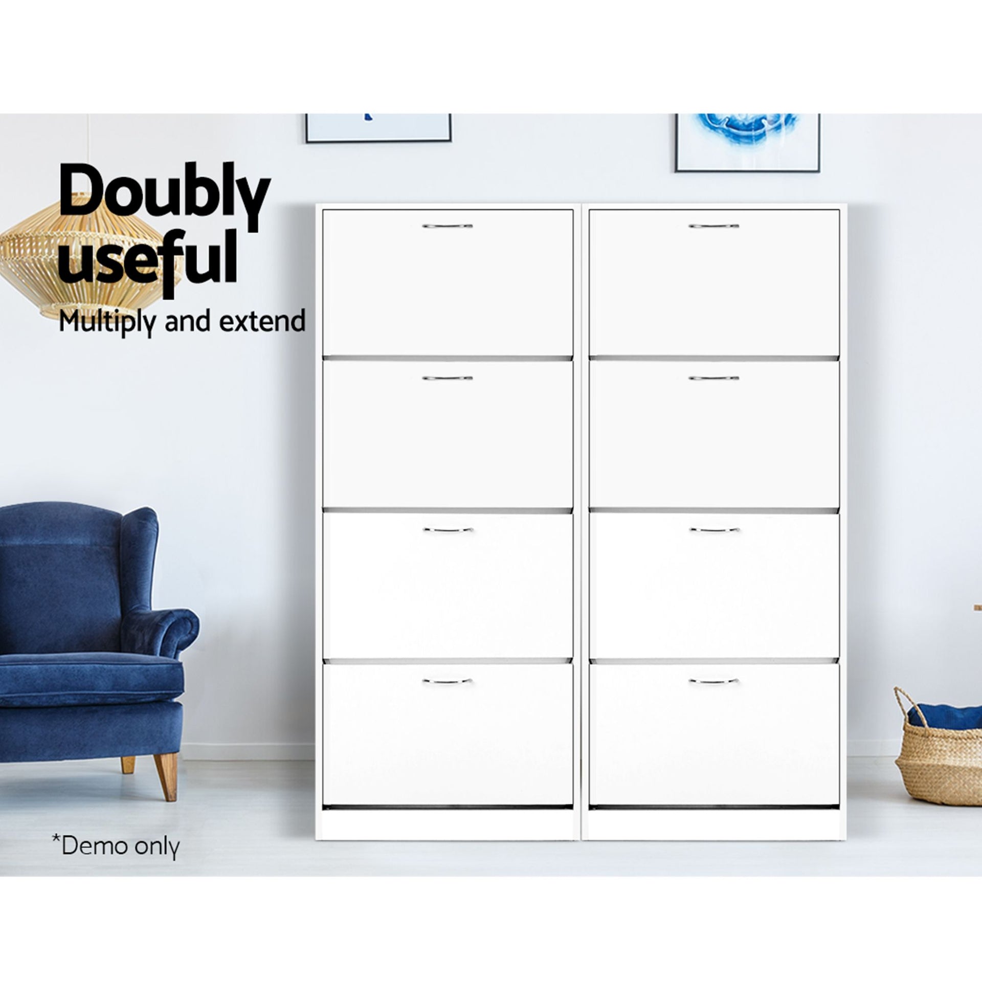 Artiss 2x Shoe Cabinet Storage Organiser 4 Flip Drawer White Awezingly