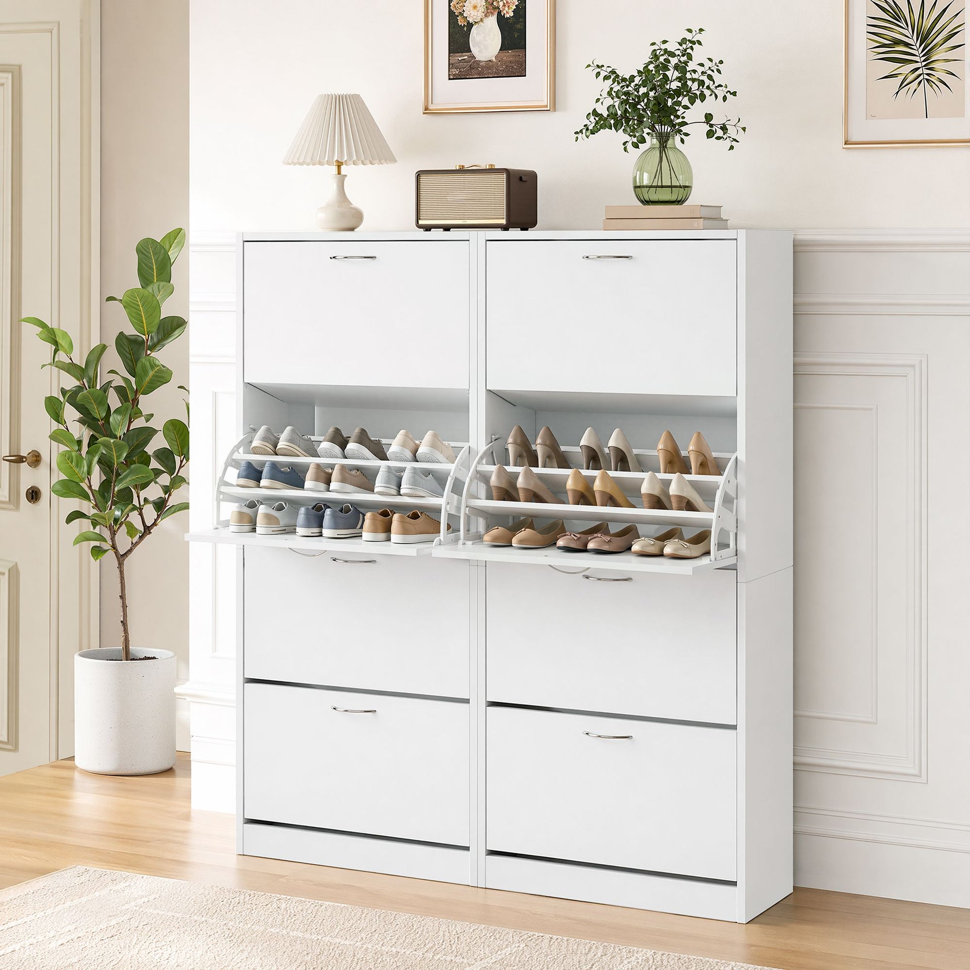 Artiss 2x Shoe Cabinet Storage Organiser 4 Flip Drawer White Awezingly
