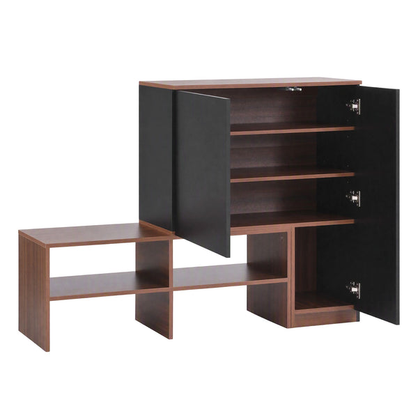 Artiss 2-IN-1 Shoe Cabinet Bench w/ Adjustable Shelf Hallway Walnut & Black Awezingly