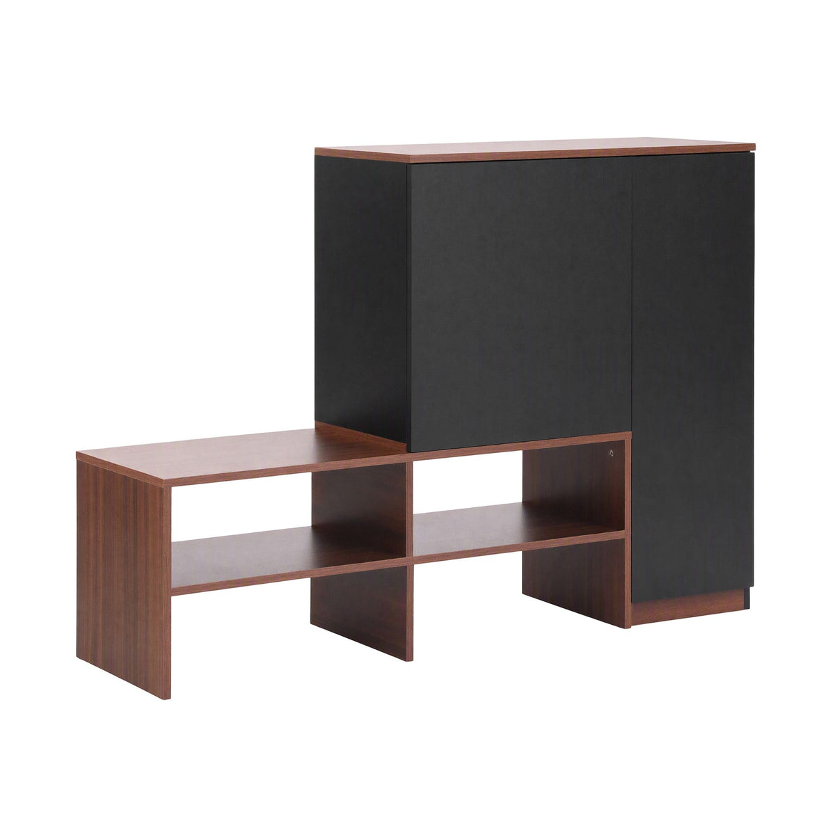 Artiss 2-IN-1 Shoe Cabinet Bench w/ Adjustable Shelf Hallway Walnut & Black Awezingly