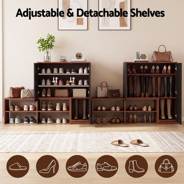 Artiss 2-IN-1 Shoe Cabinet Bench w/ Adjustable Shelf Hallway Walnut & Black Awezingly
