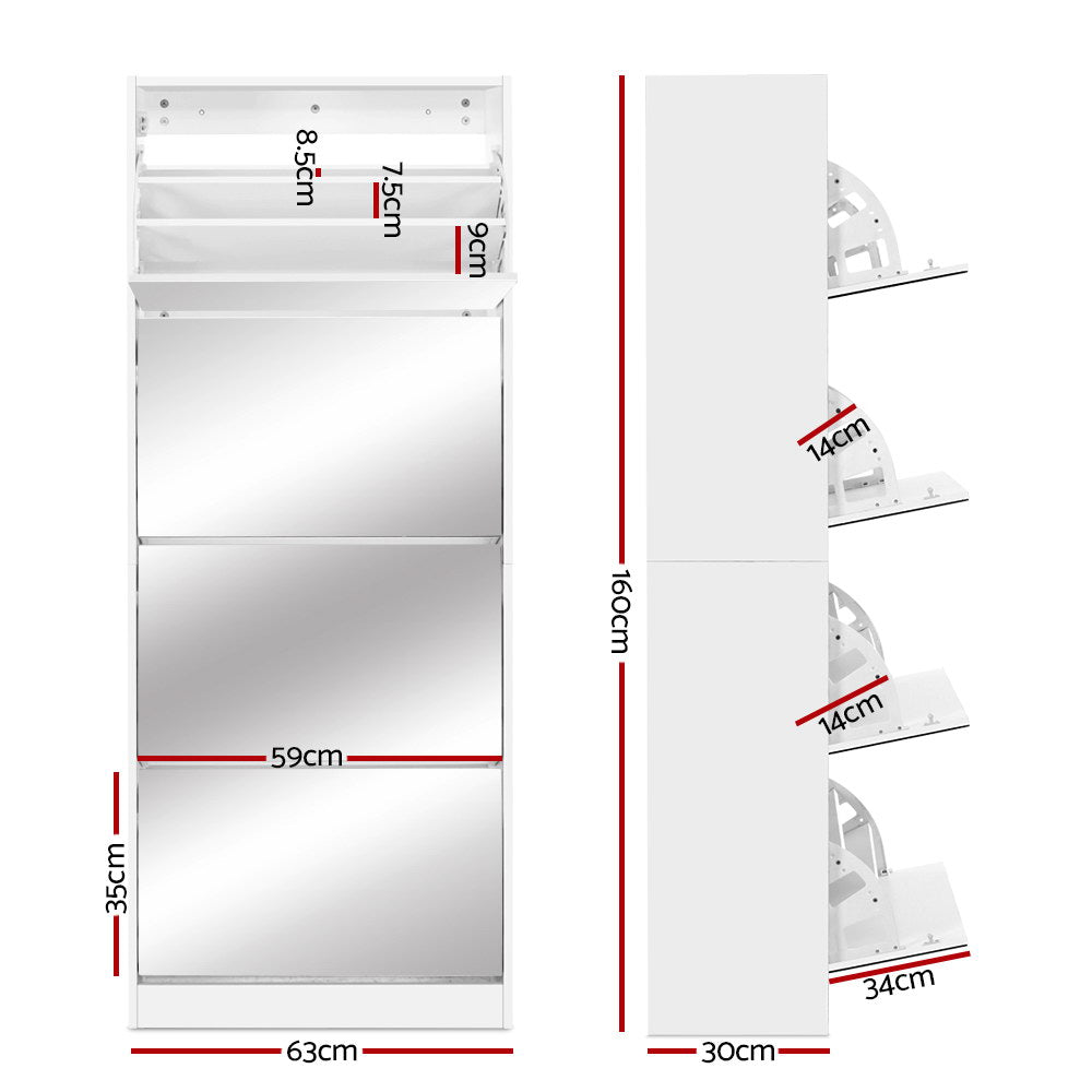 Artiss Shoe Cabinet Mirror Shoes Storage Rack Organiser 60 Pairs Cupboard Shelf Artiss