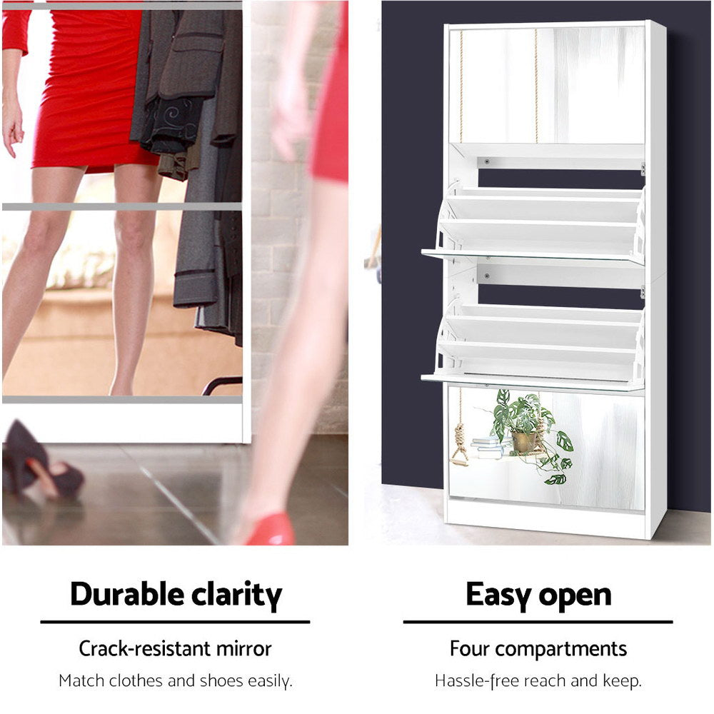 Artiss Shoe Cabinet Mirror Shoes Storage Rack Organiser 60 Pairs Cupboard Shelf Artiss