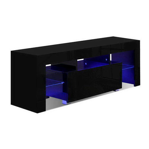 Artiss TV Cabinet Entertainment Unit Stand RGB LED Gloss Furniture 130cm Black Artiss