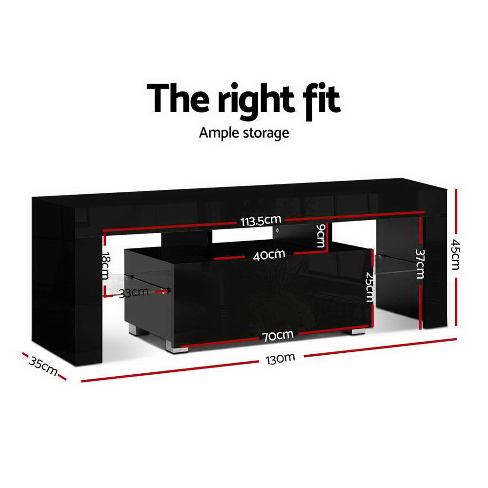 Artiss TV Cabinet Entertainment Unit Stand RGB LED Gloss Furniture 130cm Black Artiss