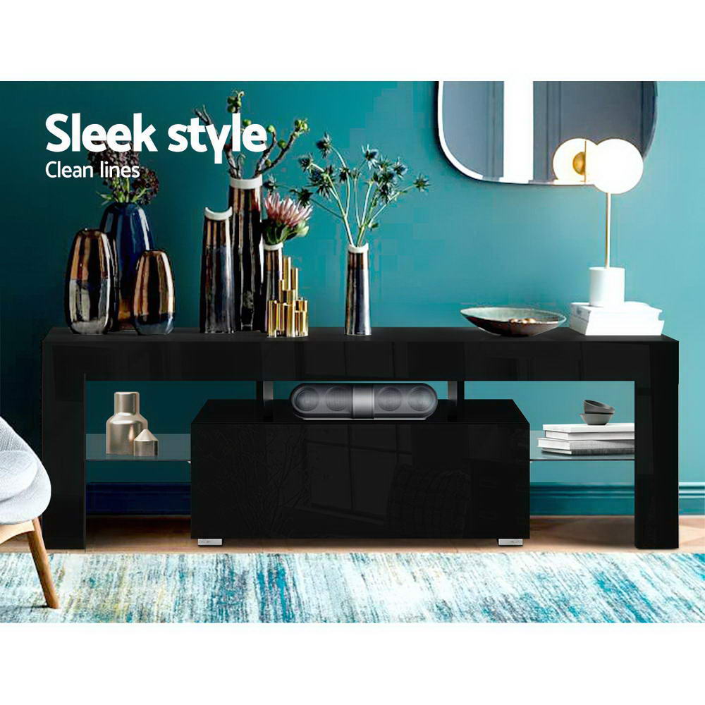 Artiss TV Cabinet Entertainment Unit Stand RGB LED Gloss Furniture 130cm Black Artiss