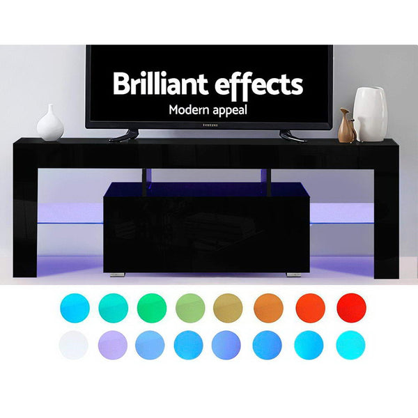 Artiss TV Cabinet Entertainment Unit Stand RGB LED Gloss Furniture 130cm Black Artiss