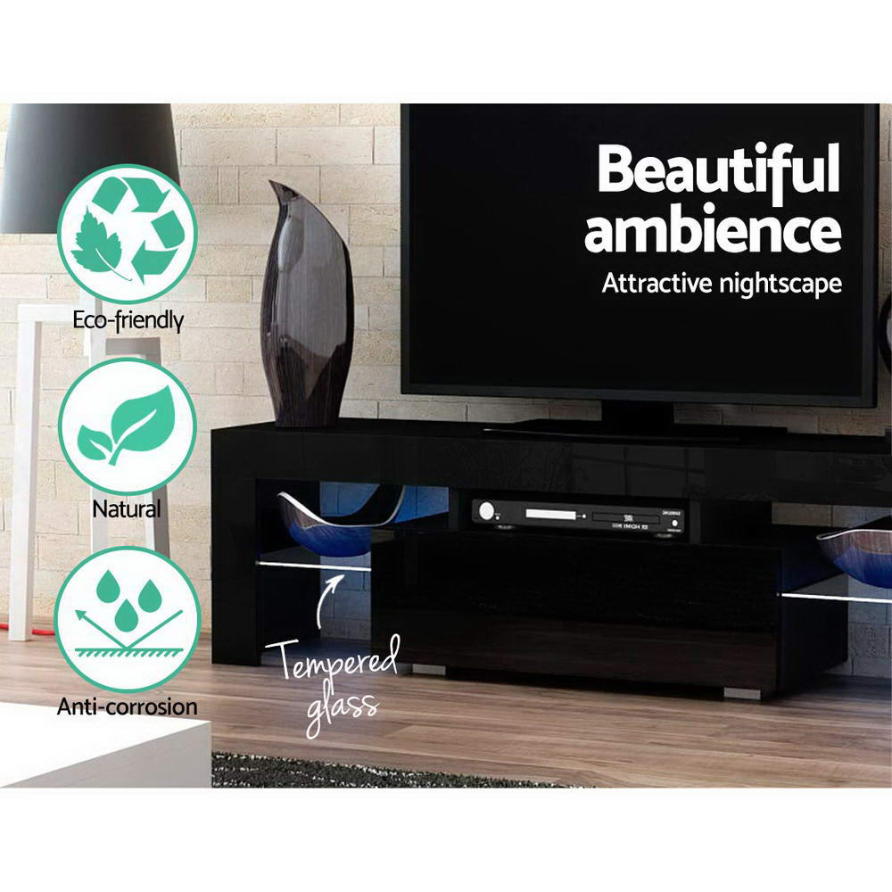 Artiss TV Cabinet Entertainment Unit Stand RGB LED Gloss Furniture 130cm Black Artiss