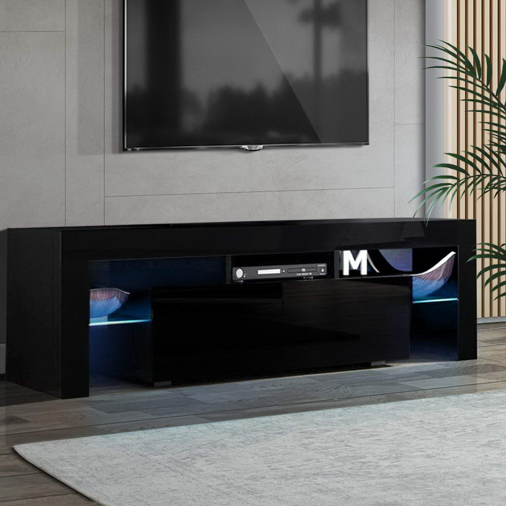 Artiss TV Cabinet Entertainment Unit Stand RGB LED Gloss Furniture 130cm Black Artiss