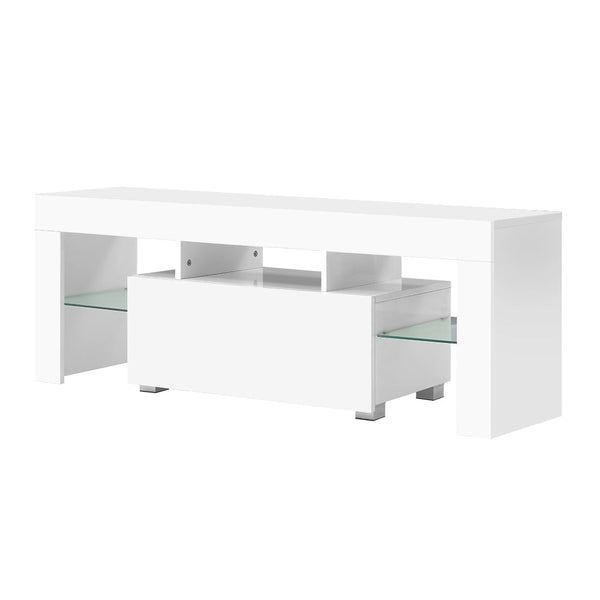 Artiss 130cm RGB LED TV Stand Cabinet Entertainment Unit Gloss Furniture Drawer Tempered Glass Shelf White Artiss