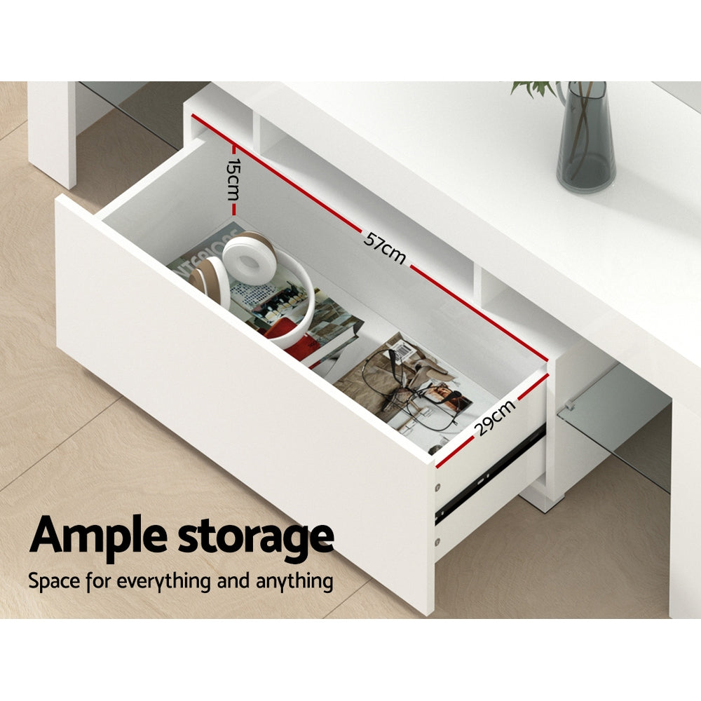Artiss 130cm RGB LED TV Stand Cabinet Entertainment Unit Gloss Furniture Drawer Tempered Glass Shelf White Artiss