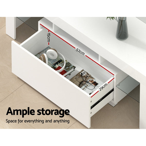 Artiss 130cm RGB LED TV Stand Cabinet Entertainment Unit Gloss Furniture Drawer Tempered Glass Shelf White Artiss