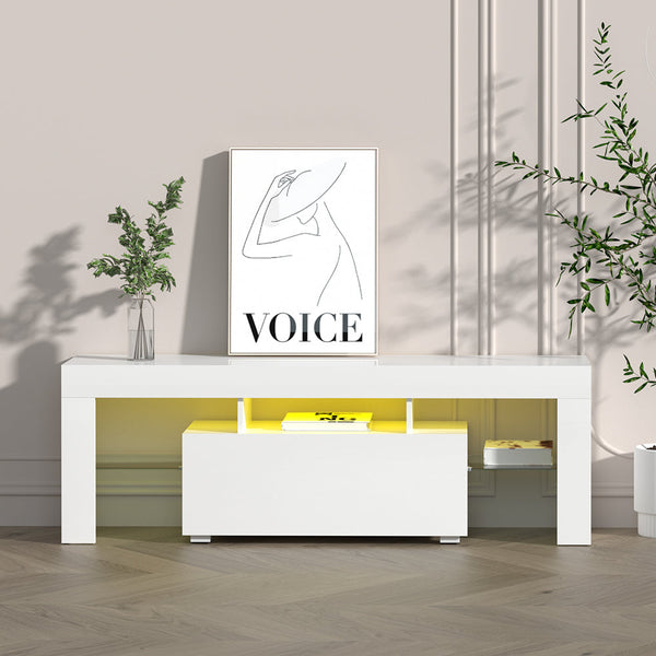Artiss 130cm RGB LED TV Stand Cabinet Entertainment Unit Gloss Furniture Drawer Tempered Glass Shelf White Artiss