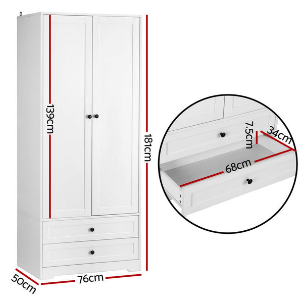 Artiss Wardrobe Clothes Closet Storage Organizer with 2 Doors White Artiss