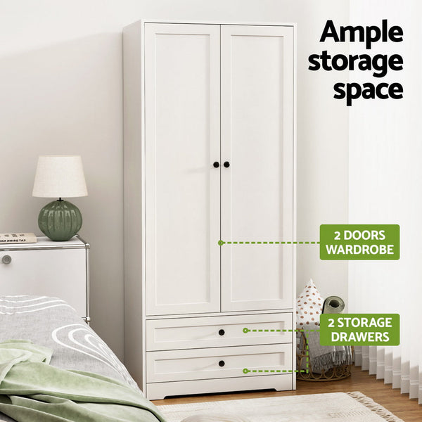 Artiss Wardrobe Clothes Closet Storage Organizer with 2 Doors White Artiss