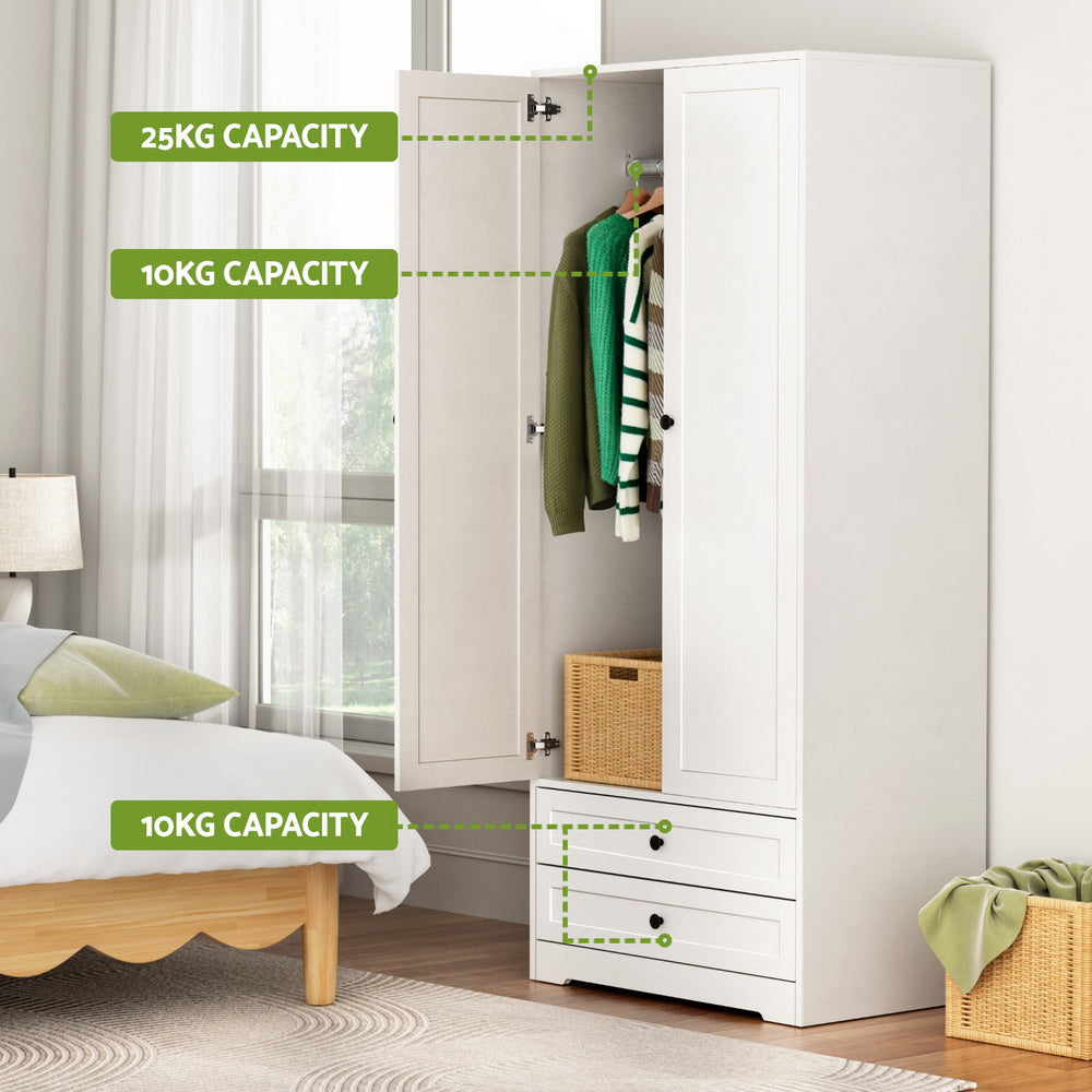 Artiss Wardrobe Clothes Closet Storage Organizer with 2 Doors White Artiss
