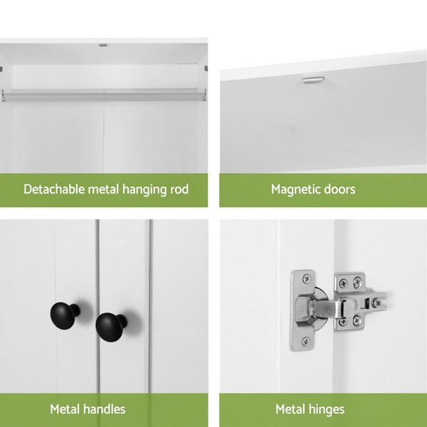 Artiss Wardrobe Clothes Closet Storage Organizer with 2 Doors White Artiss