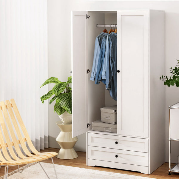Artiss Wardrobe Clothes Closet Storage Organizer with 2 Doors White Artiss