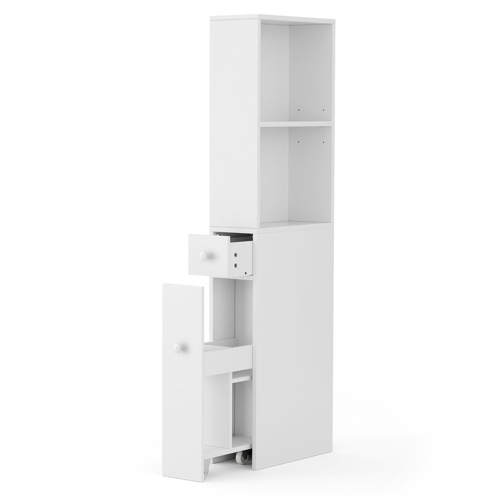 Artiss Bathroom Cabinet Storage Slim Organiser Drawer Toilet Corner 135cm White Awezingly