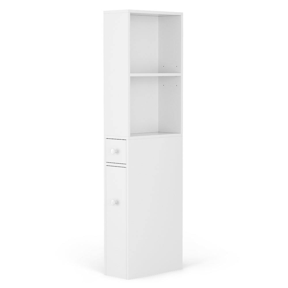 Artiss Bathroom Cabinet Storage Slim Organiser Drawer Toilet Corner 135cm White Awezingly