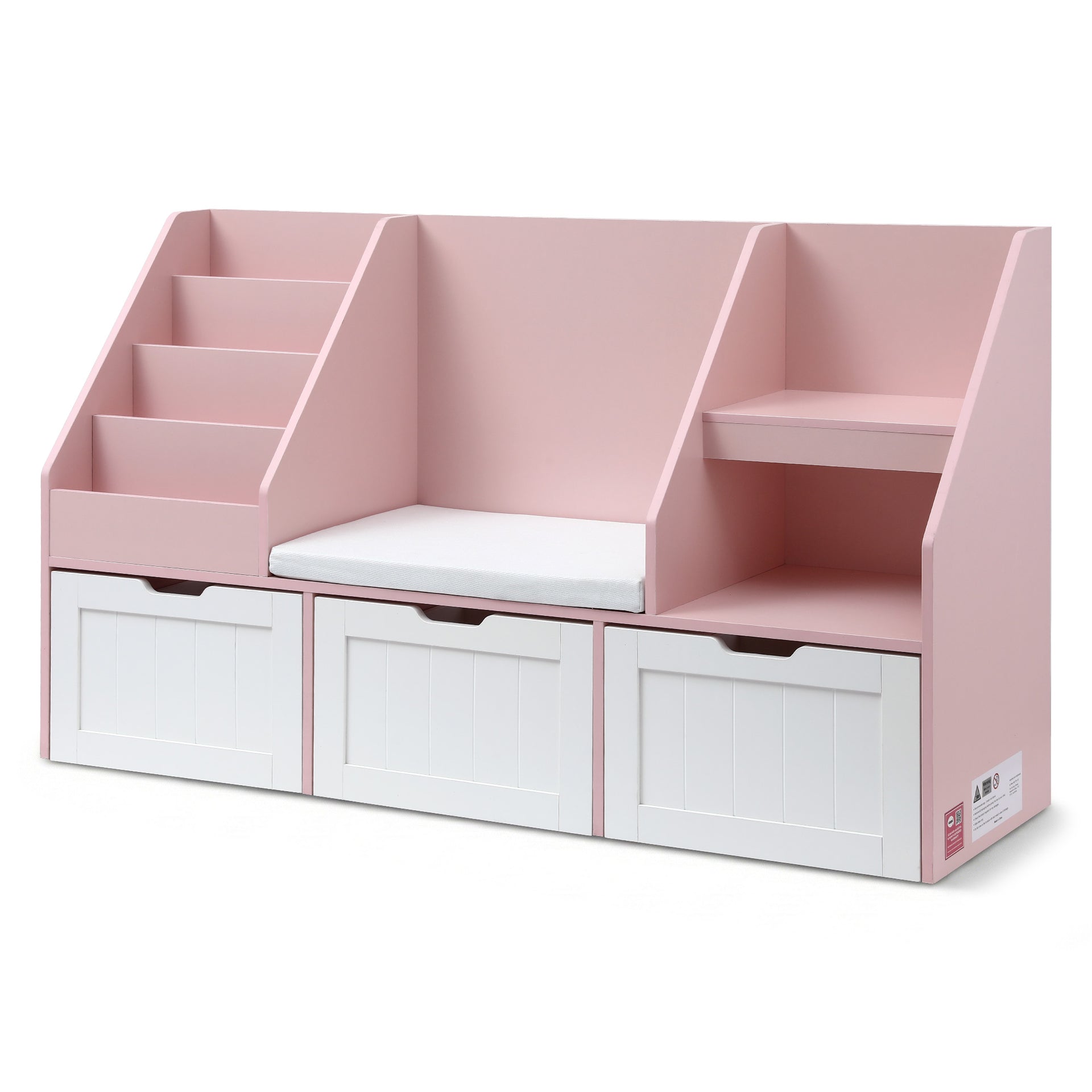 Keezi Kids Bookshelf Storage Organiser Toy Box Drawer Bench Seat Cabinet Pink Kahuna