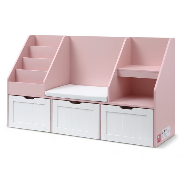 Keezi Kids Bookshelf Storage Organiser Toy Box Drawer Bench Seat Cabinet Pink Kahuna
