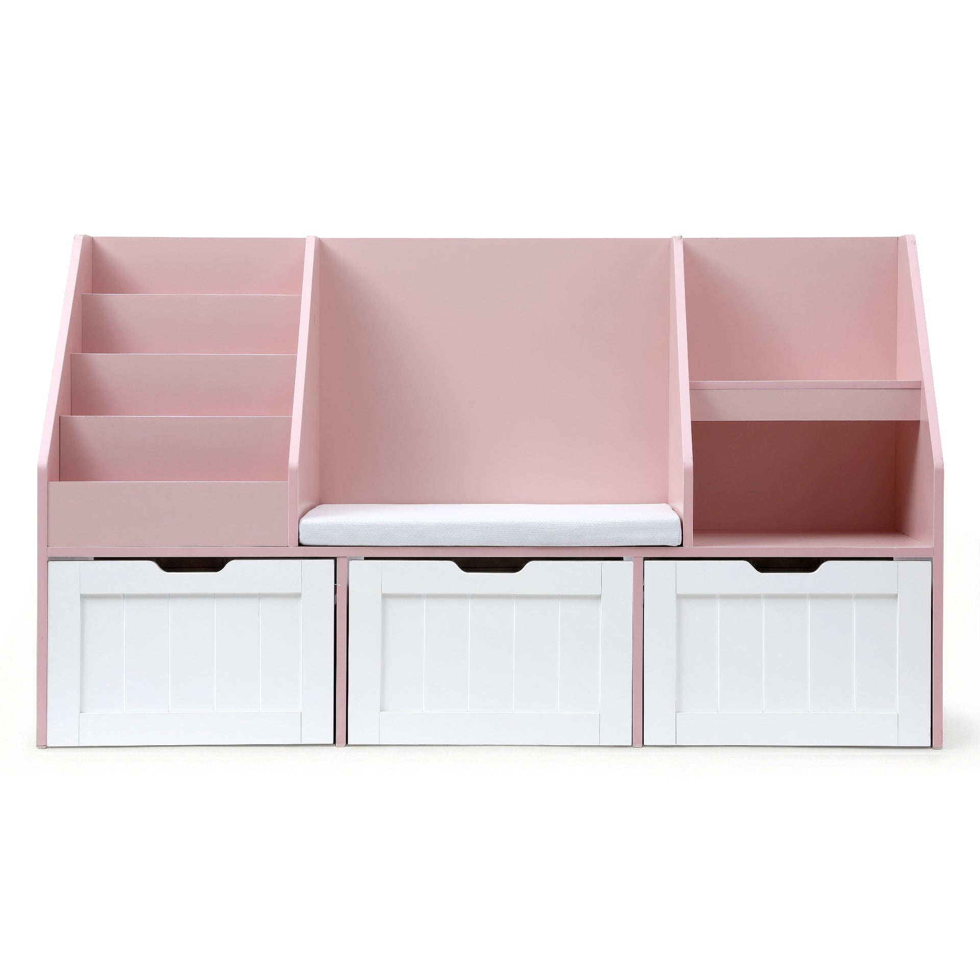 Keezi Kids Bookshelf Storage Organiser Toy Box Drawer Bench Seat Cabinet Pink Kahuna