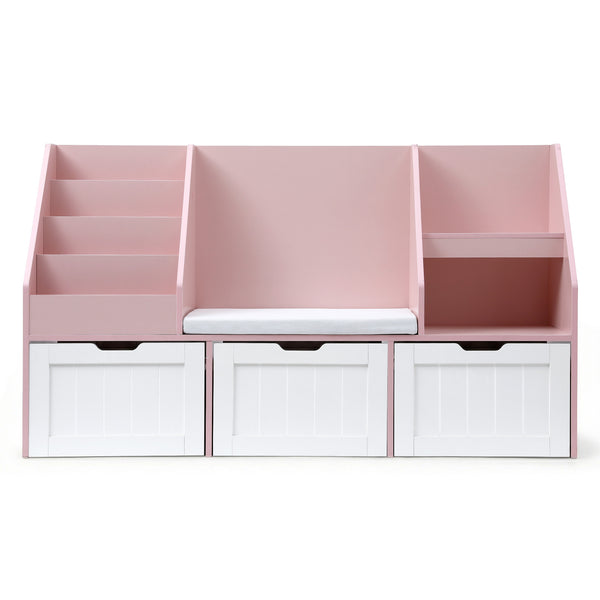 Keezi Kids Bookshelf Storage Organiser Toy Box Drawer Bench Seat Cabinet Pink Kahuna