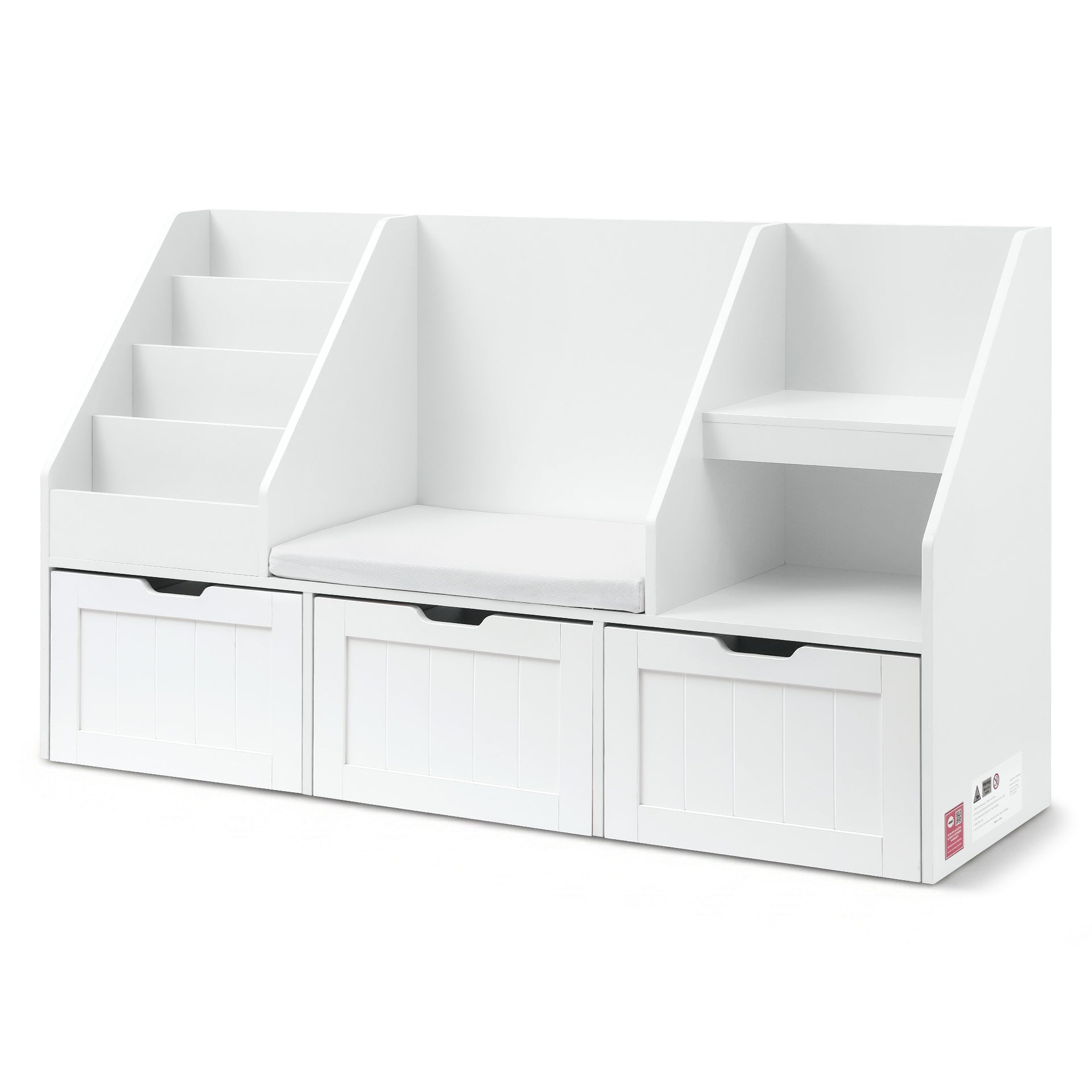 Keezi Kids Bookshelf Storage Organiser Toy Box Drawer Bench Seat Cabinet White Keezi