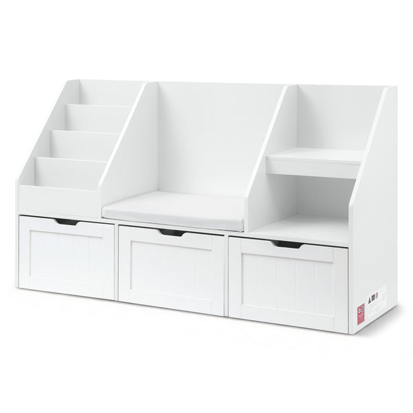 Keezi Kids Bookshelf Storage Organiser Toy Box Drawer Bench Seat Cabinet White Keezi